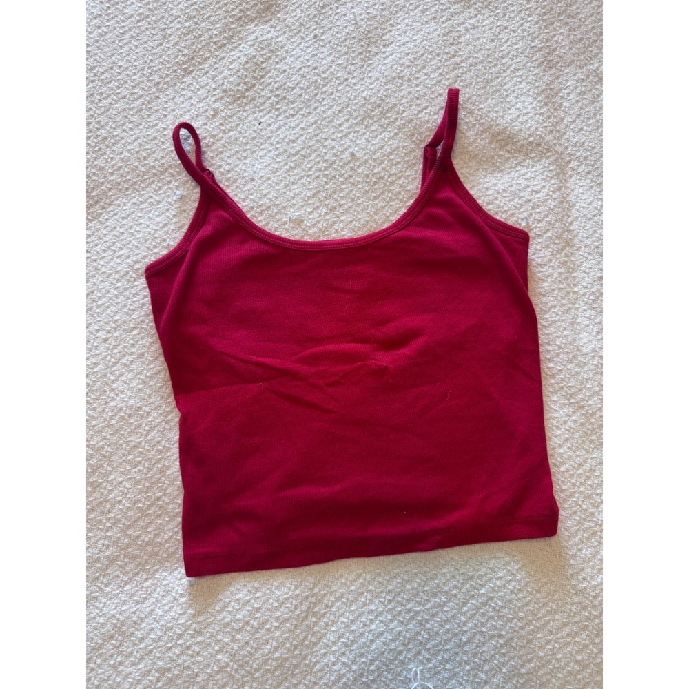 Hollister Must-Have Collection Red Ribbed Cropped Cami Tank Top Medium